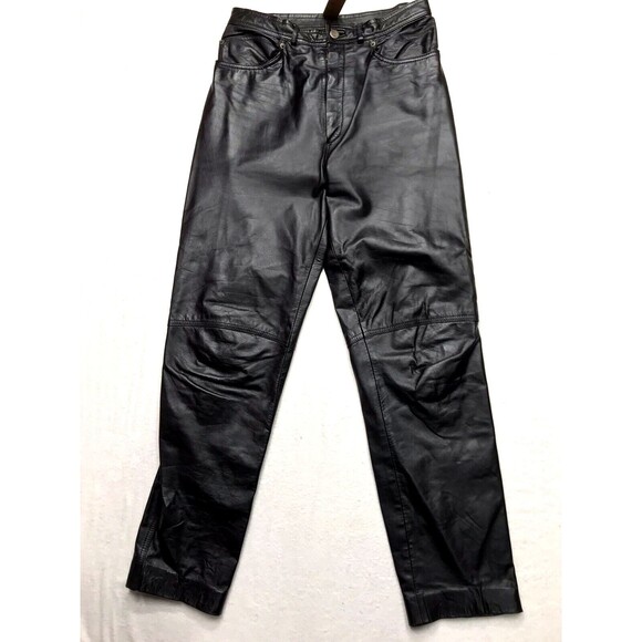 Vtg 80s DEERSKIN Trading Black Leather Jean Pants Men 28X30 Lined Rock Star - Picture 4 of 16